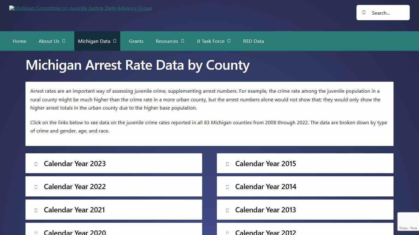Michigan Arrest Rate Data by County - Michigan Committee on Juvenile Justice