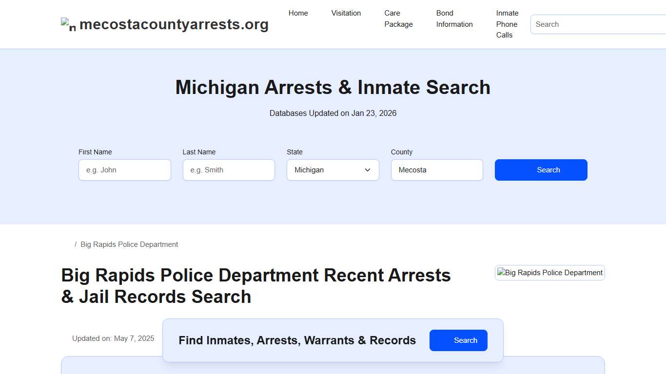 Big Rapids Police Department, MI Arrests, Records, Jail Roster Lookup